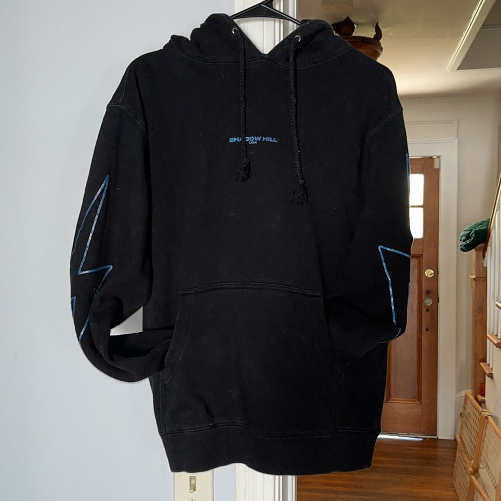 Shadow Hill Black Hoodie with Blue lightning bolt Accent